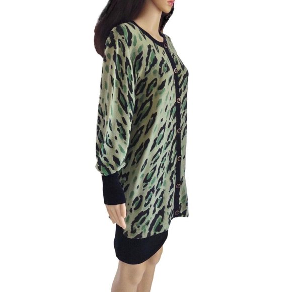 Bob Mackie Wearable Art Green Leopard Camoflauge Cardigan Sweater S - Picture 4 of 7